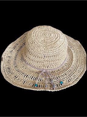 Kooringal Paper Hat Decorative Beads Floppy Bendable Brim Australian Boho